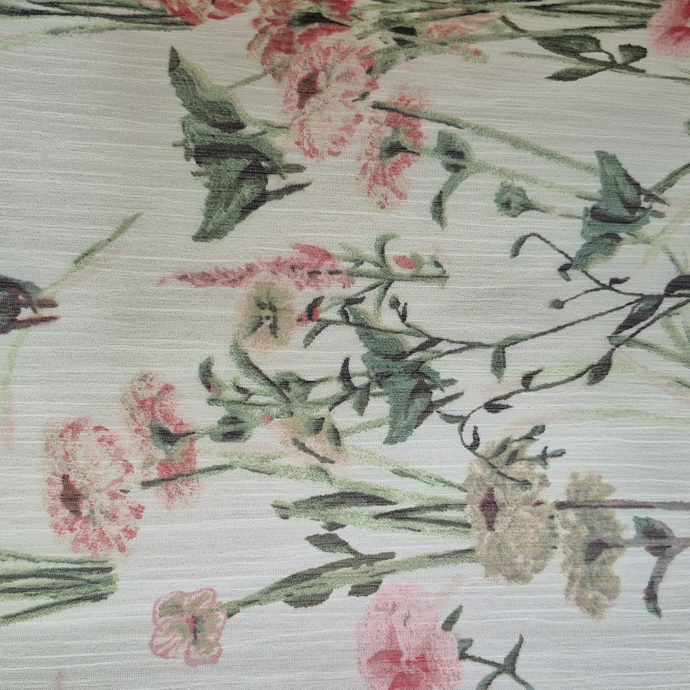 Rose + Olive Floral Long Sleeve Blouse | Cream Sheer Lined Top | Size Small - Picture 7 of 17